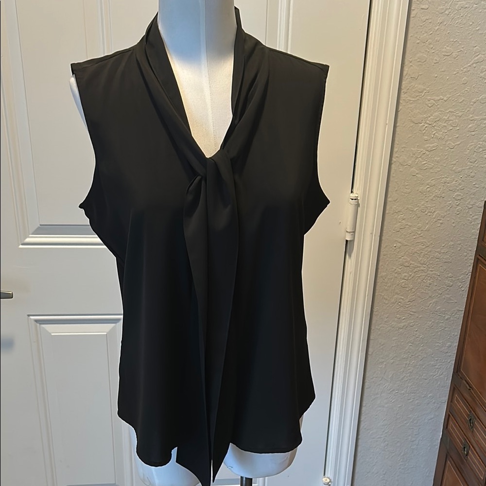 Calvin Klein Black Sleeveless Tie Front Blouse